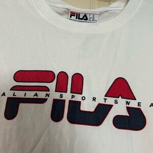 Fila Men's White Tee with Red and Black Logo